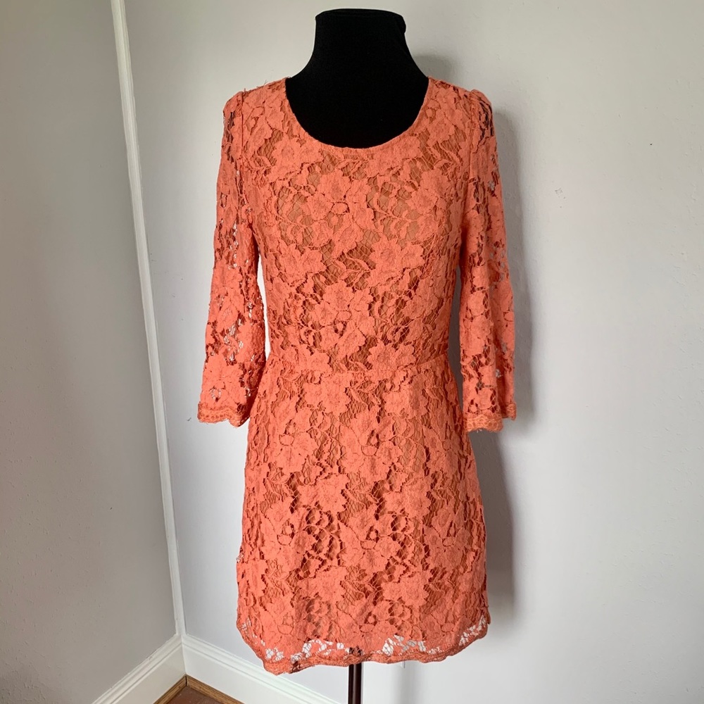 Orange lace backless dress NWT